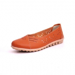 Dames Zomer Outdoor Comfortabele Zachte Casual Lederen Uitgeholde Platte Loafers Schoenen