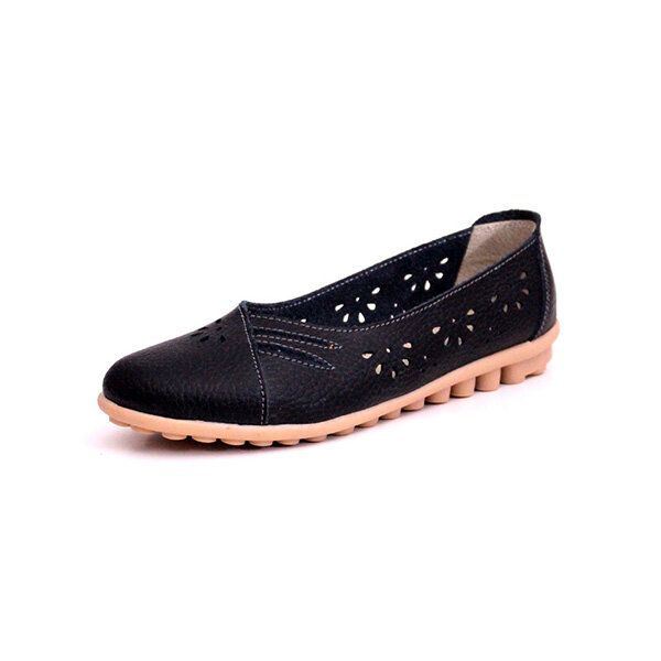 Dames Zomer Outdoor Comfortabele Zachte Casual Lederen Uitgeholde Platte Loafers Schoenen