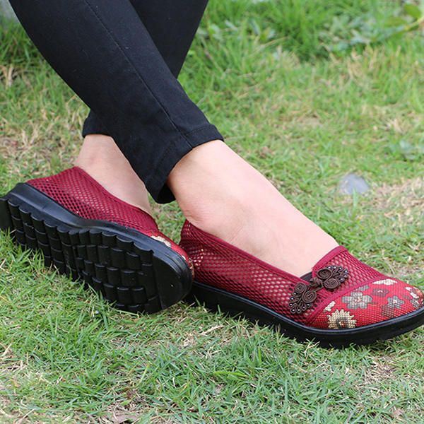 Dames Zomer Vrijetijdskleding Chique Schoenen Ademende Slip-on Mesh Zweetabsorptie Flats Schoenen