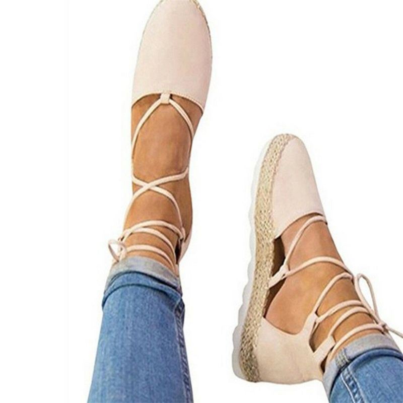 Espadrilles Met Bandjes Voor Dames Grote Maten Casual Effen Zomersandalen In Effen Kleur