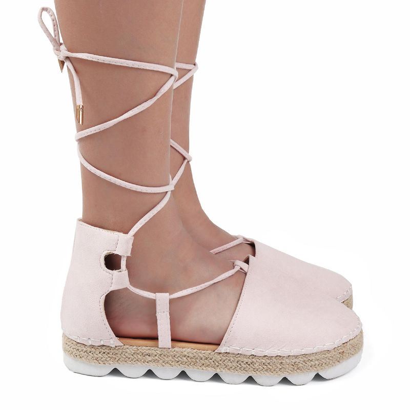 Espadrilles Met Bandjes Voor Dames Grote Maten Casual Effen Zomersandalen In Effen Kleur