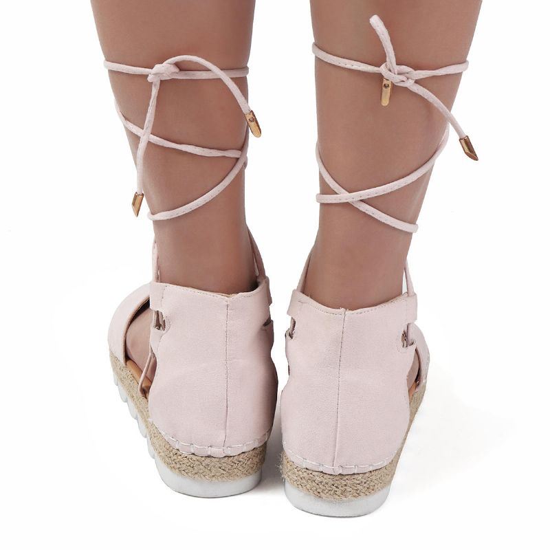 Espadrilles Met Bandjes Voor Dames Grote Maten Casual Effen Zomersandalen In Effen Kleur