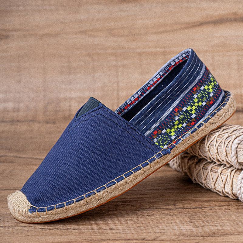 Etnische Splicing Voor Dames Kleurrijk Gestreept Linnen Comfortabele Ademende Instapper Casual Espadrille Platte Schoenen