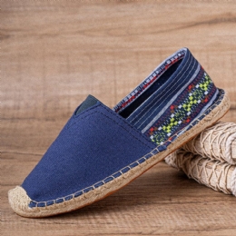 Etnische Splicing Voor Dames Kleurrijk Gestreept Linnen Comfortabele Ademende Instapper Casual Espadrille Platte Schoenen