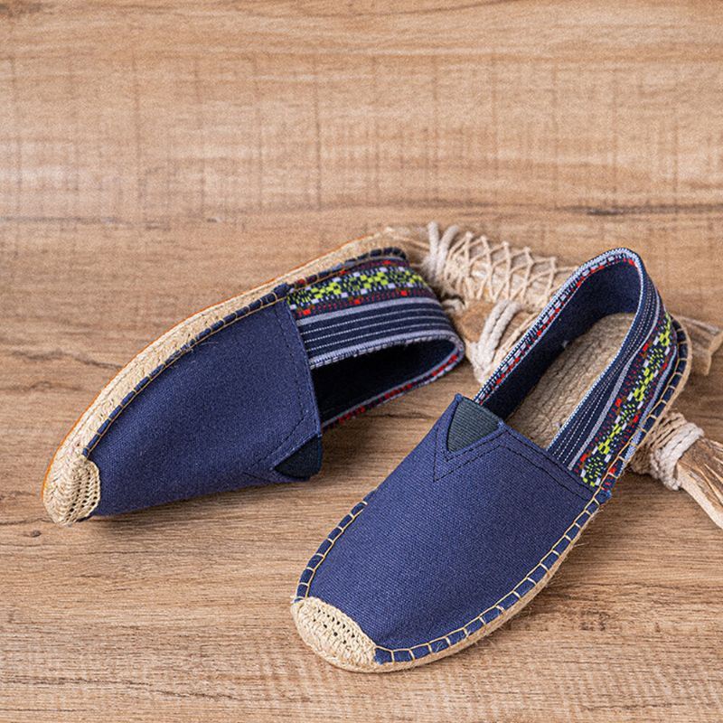 Etnische Splicing Voor Dames Kleurrijk Gestreept Linnen Comfortabele Ademende Instapper Casual Espadrille Platte Schoenen