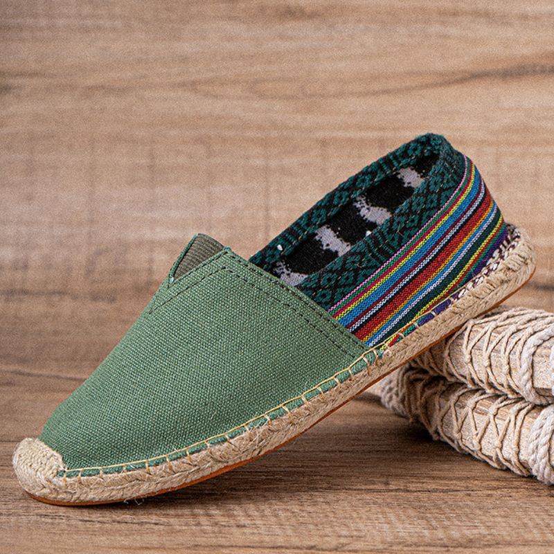 Etnische Splicing Voor Dames Kleurrijk Gestreept Linnen Comfortabele Ademende Instapper Casual Espadrille Platte Schoenen