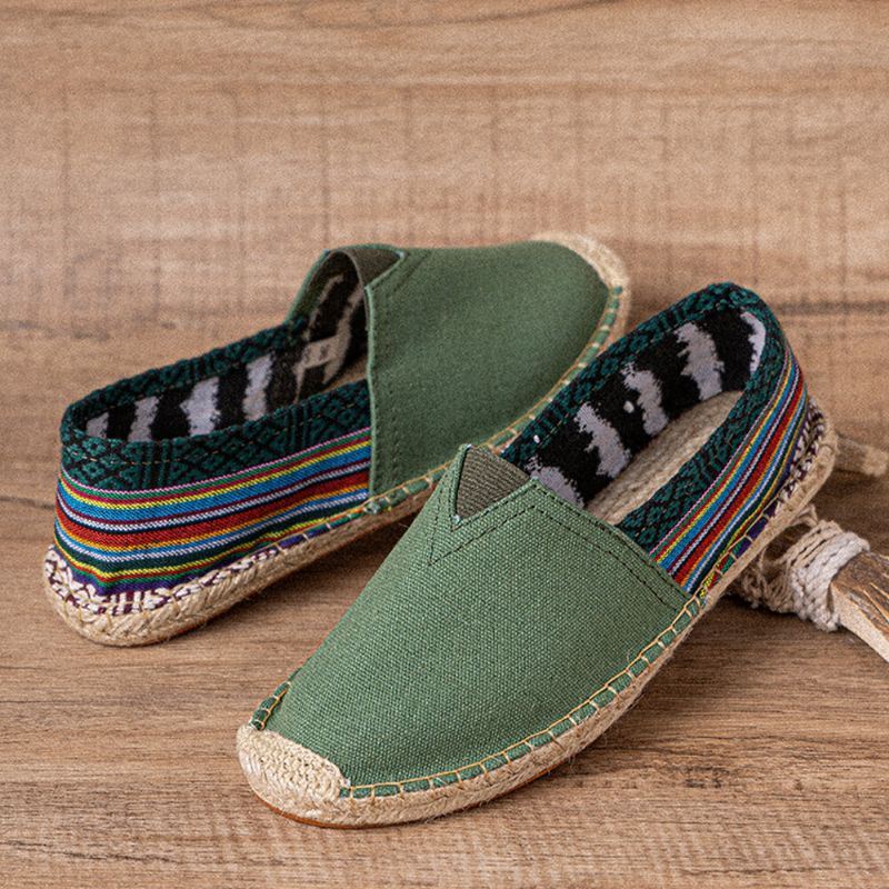 Etnische Splicing Voor Dames Kleurrijk Gestreept Linnen Comfortabele Ademende Instapper Casual Espadrille Platte Schoenen