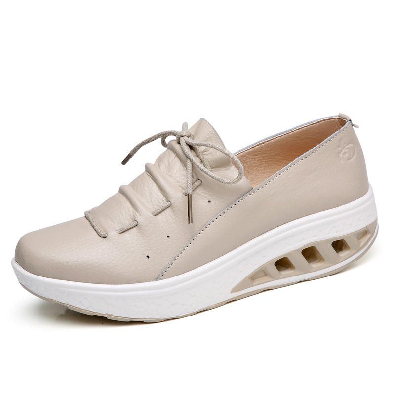 Grote Dames Rocker Sole Lace Up Koe Lederen Loafers