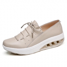 Grote Dames Rocker Sole Lace Up Koe Lederen Loafers