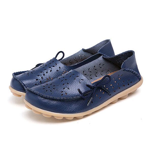 Grote Maat Dames Casual Lace Up Loafers Ademende Bloemen Uitgeholde Comfortabele Schoenen