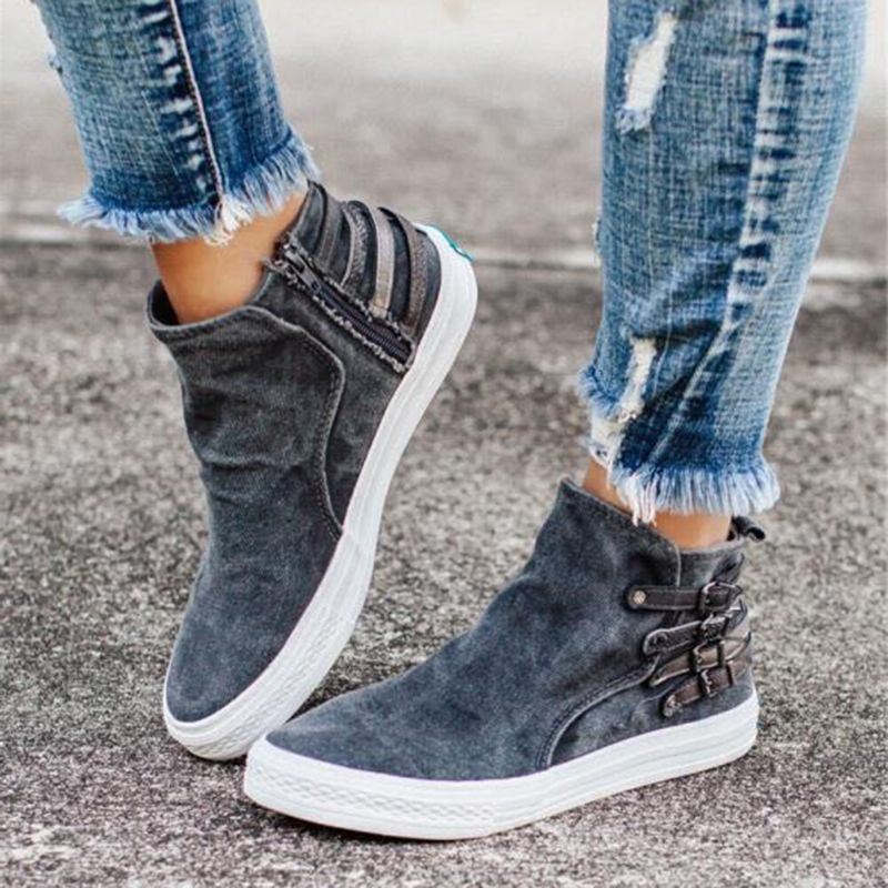 Grote Maat Dames Casual Platte Canvas Schoenen Met Gesp