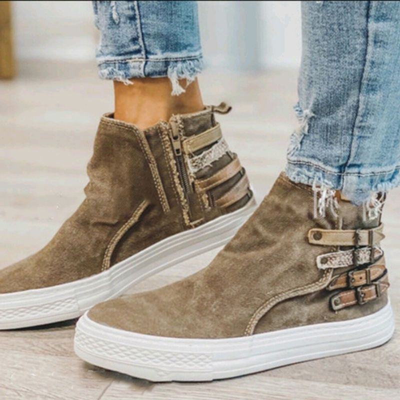 Grote Maat Dames Casual Platte Canvas Schoenen Met Gesp