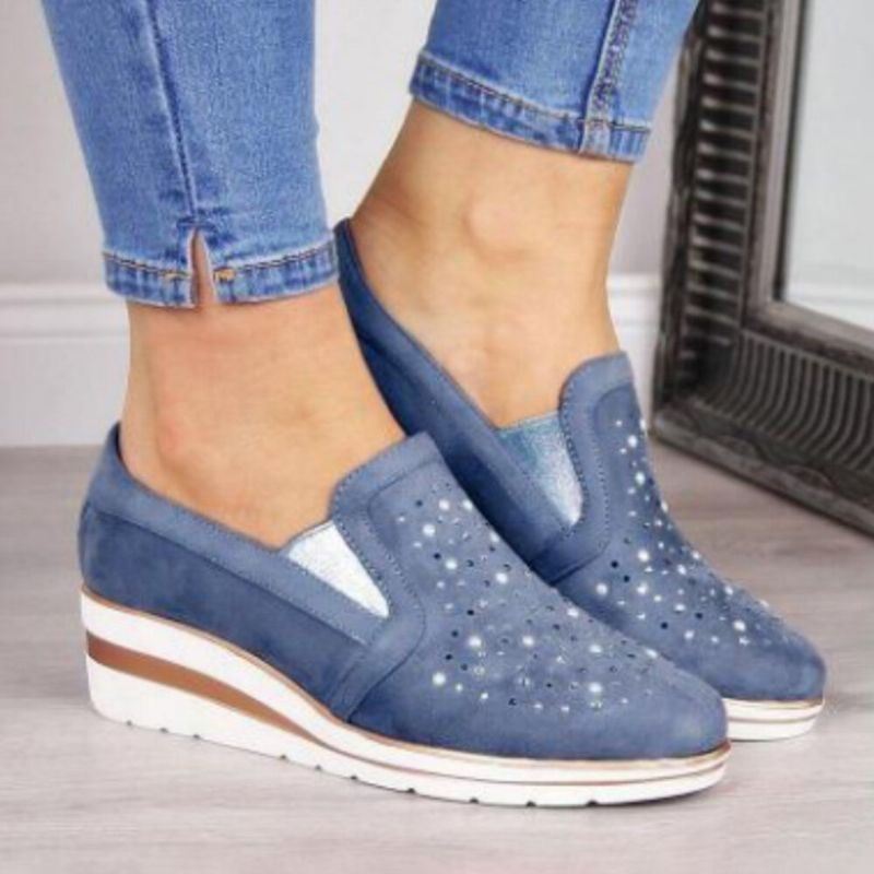 Grote Maat Dames Casual Puntschoen Hollow Slip On Wedges Loafers