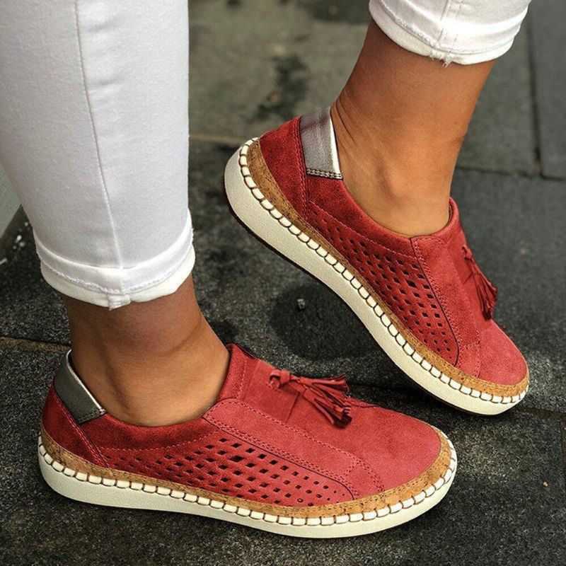 Grote Maat Dames Casual Uitgeholde Loafers Met Franjes