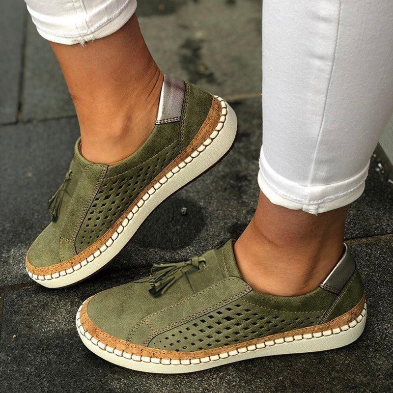 Grote Maat Dames Casual Uitgeholde Loafers Met Franjes