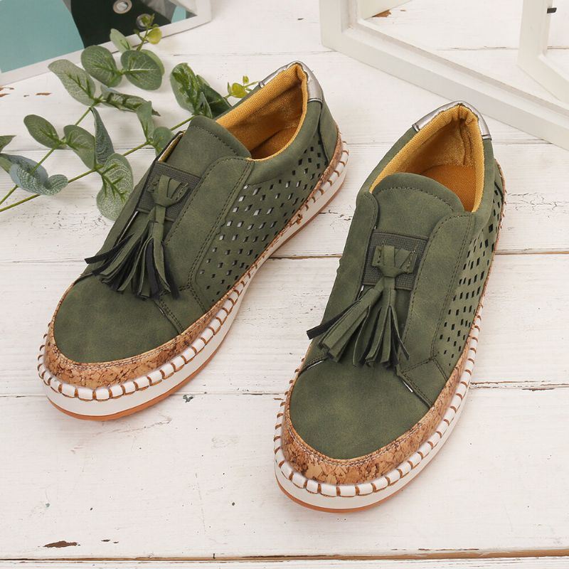 Grote Maat Dames Casual Uitgeholde Loafers Met Franjes