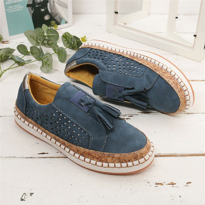 Grote Maat Dames Casual Uitgeholde Loafers Met Franjes