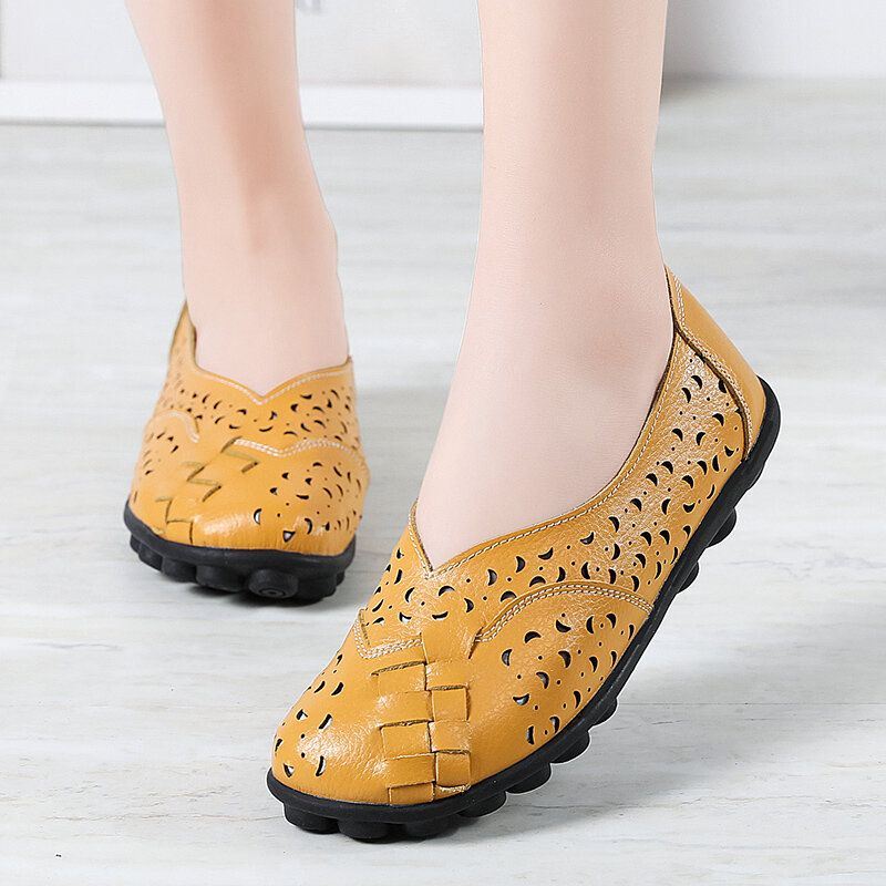 Grote Maat Dames Holle Handgemaakte Stiksels Zachte Zool Comfort Lederen Flats Loafers