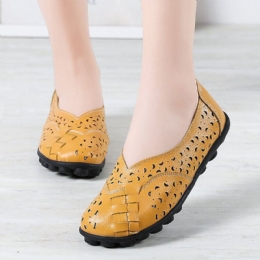 Grote Maat Dames Holle Handgemaakte Stiksels Zachte Zool Comfort Lederen Flats Loafers