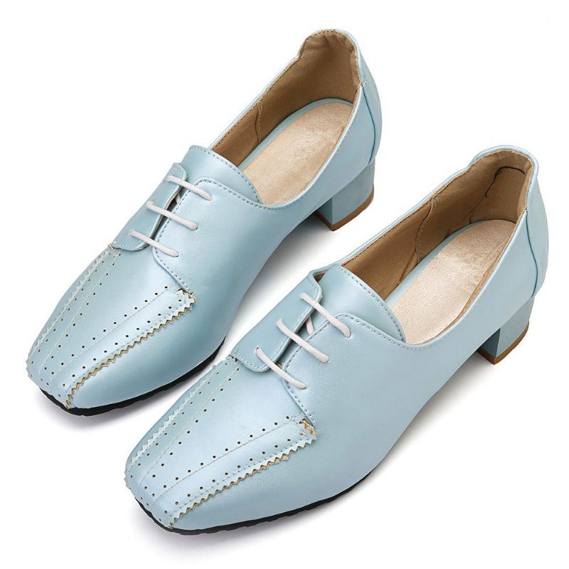 Grote Maat Dames Loafers Vierkante Hak Brogue Schoenen