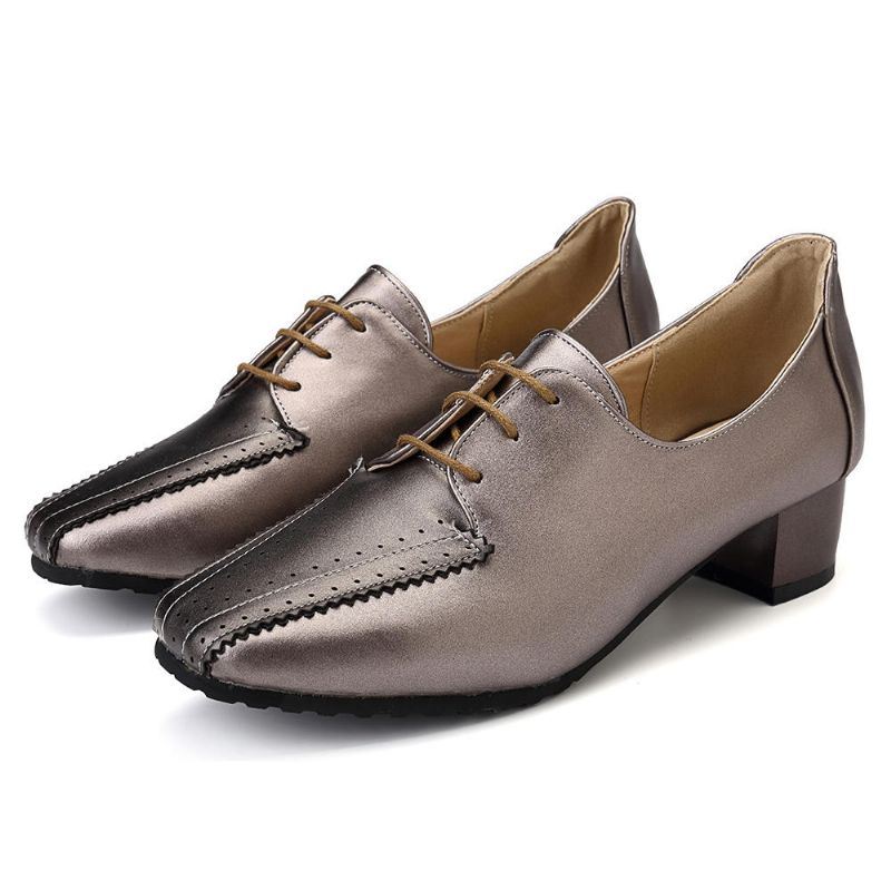 Grote Maat Dames Loafers Vierkante Hak Brogue Schoenen