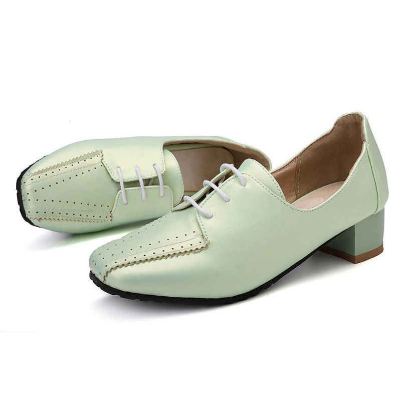 Grote Maat Dames Loafers Vierkante Hak Brogue Schoenen