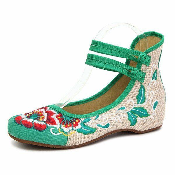 Grote Maat Dames Mary Janes Chinese Geborduurde Bloem Platte Schoenen Linnen Loafers