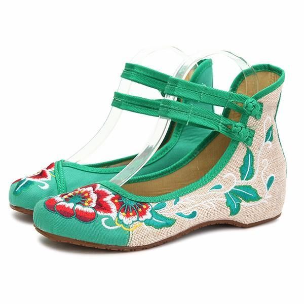 Grote Maat Dames Mary Janes Chinese Geborduurde Bloem Platte Schoenen Linnen Loafers