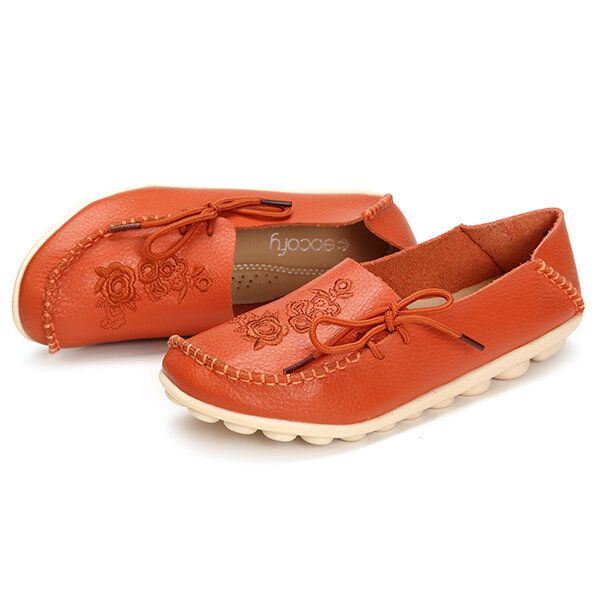 Grote Maat Rose Geborduurde Ronde Neus Dames Casual Zachte Platte Loafers