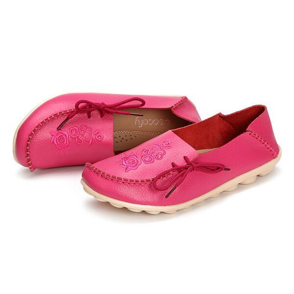 Grote Maat Rose Geborduurde Ronde Neus Dames Casual Zachte Platte Loafers