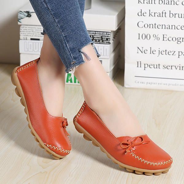 Grotere Maat Dames Casual Schoenen Lederen Comfortabele Platte Loafers