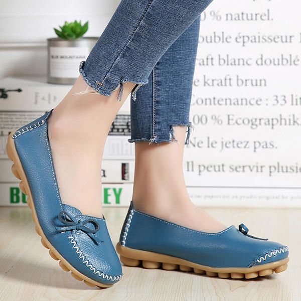 Grotere Maat Dames Casual Schoenen Lederen Comfortabele Platte Loafers