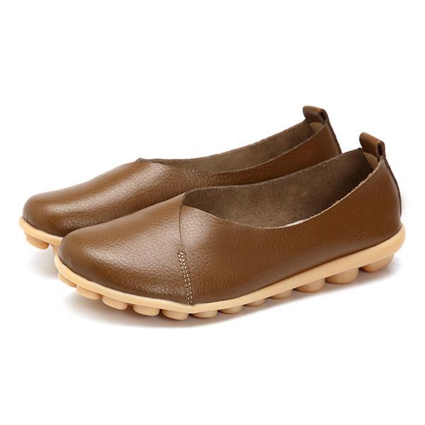 Grotere Maat Dames Zachte Zool Comfortabele Lederen Platte Loafers