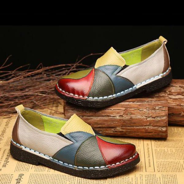 Handgemaakte Casual Lederen Zachte Platte Loafers Damesschoenen Splitsende Flats