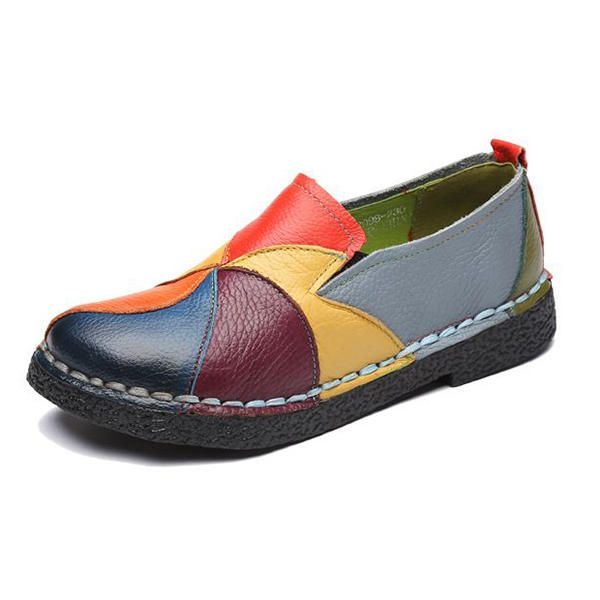 Handgemaakte Casual Lederen Zachte Platte Loafers Damesschoenen Splitsende Flats