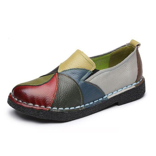 Handgemaakte Casual Lederen Zachte Platte Loafers Damesschoenen Splitsende Flats