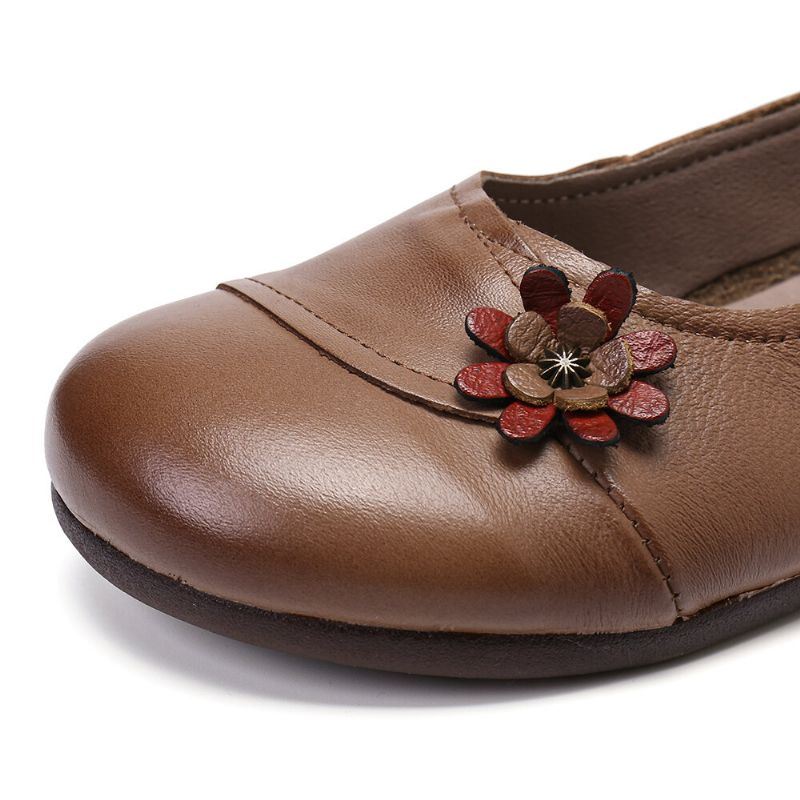 Leren Bloemen Dames Slip Op Platte Loafers Schoenen