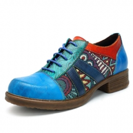 Leren Schoenen Met Bohemien Splitsingspatroon Voor Dames