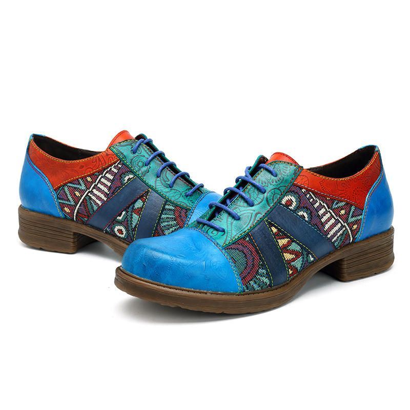 Leren Schoenen Met Bohemien Splitsingspatroon Voor Dames