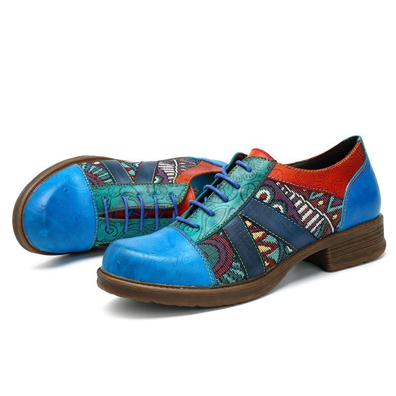 Leren Schoenen Met Bohemien Splitsingspatroon Voor Dames