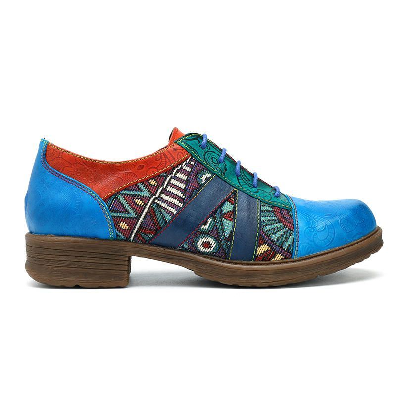 Leren Schoenen Met Bohemien Splitsingspatroon Voor Dames