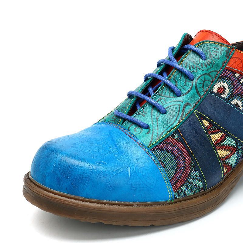 Leren Schoenen Met Bohemien Splitsingspatroon Voor Dames