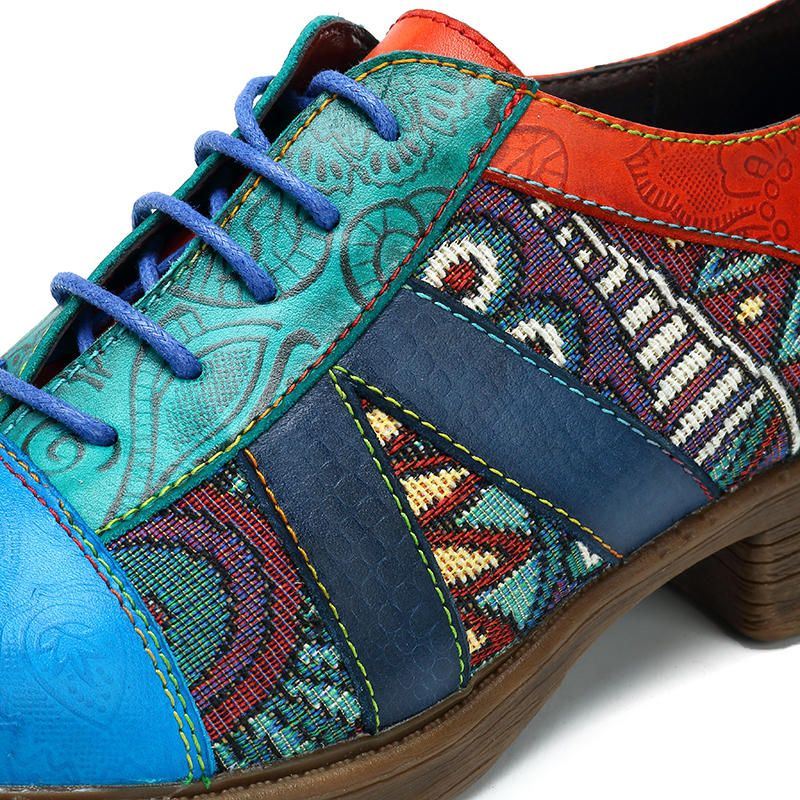 Leren Schoenen Met Bohemien Splitsingspatroon Voor Dames