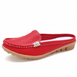 Nieuwe Dames Casual Mode Ademende Ronde Neus Slip-on Lederen Platte Sandalen Schoenen