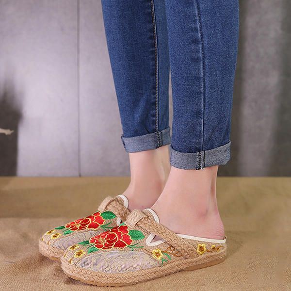 Platte Loafers Met Ronde Neus En Vlasbloem Voor Dames