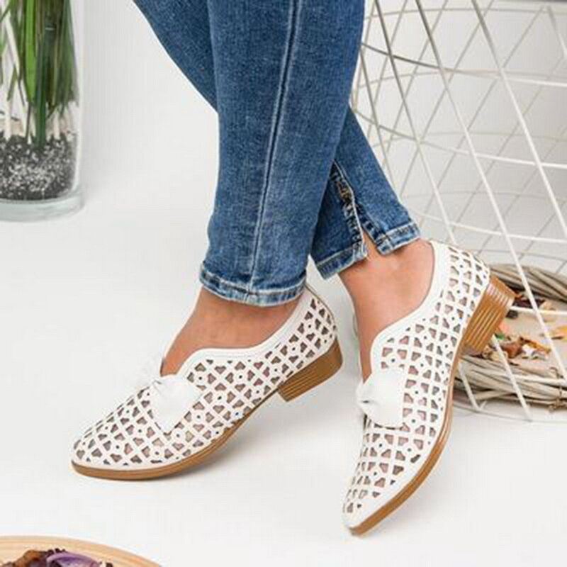 Plus Maat Dames Casual Vlinderknoop Holle Witte Loafers