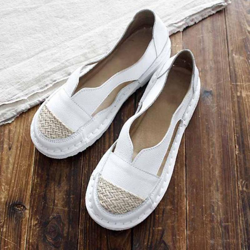 Plus Maat Dames Loafers Ronde Neus Casual Hollow Stiksels Slip-on Flats