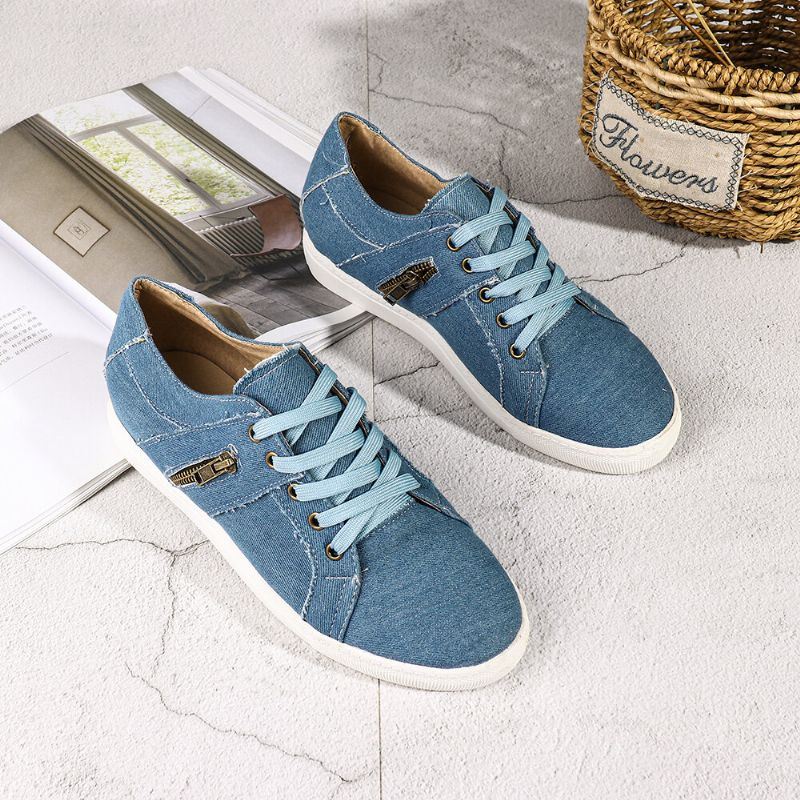 Plus Size Dames Retro Rits Decor Canvas Lace Up Platte Casual Schoenen