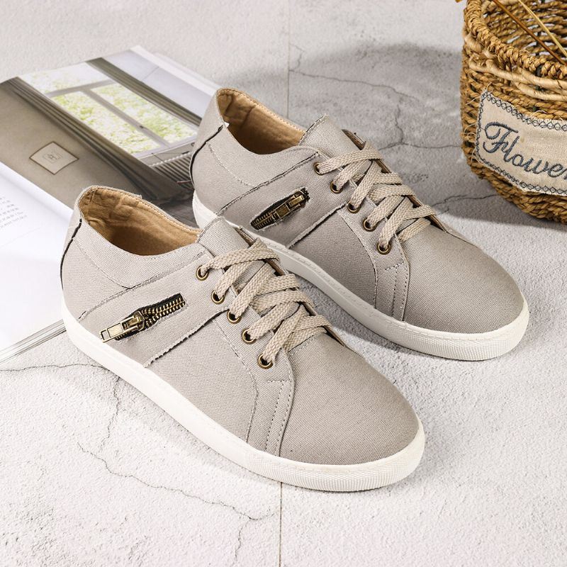 Plus Size Dames Retro Rits Decor Canvas Lace Up Platte Casual Schoenen