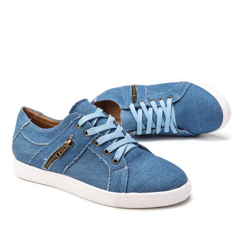 Plus Size Dames Retro Rits Decor Canvas Lace Up Platte Casual Schoenen